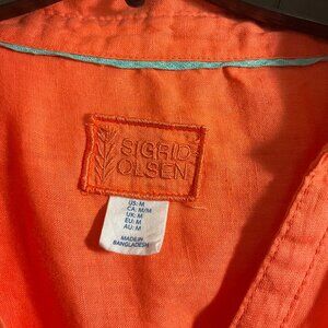 Sigrid Olsen Women's Coral/Orange V-Neck Tunic Blouse 100% Linen Size M